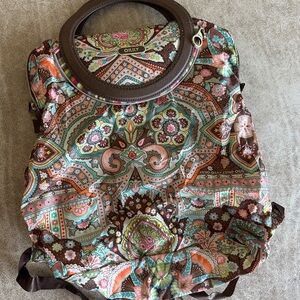 Oilily Floral and Geometric Backpack with Brown Accents